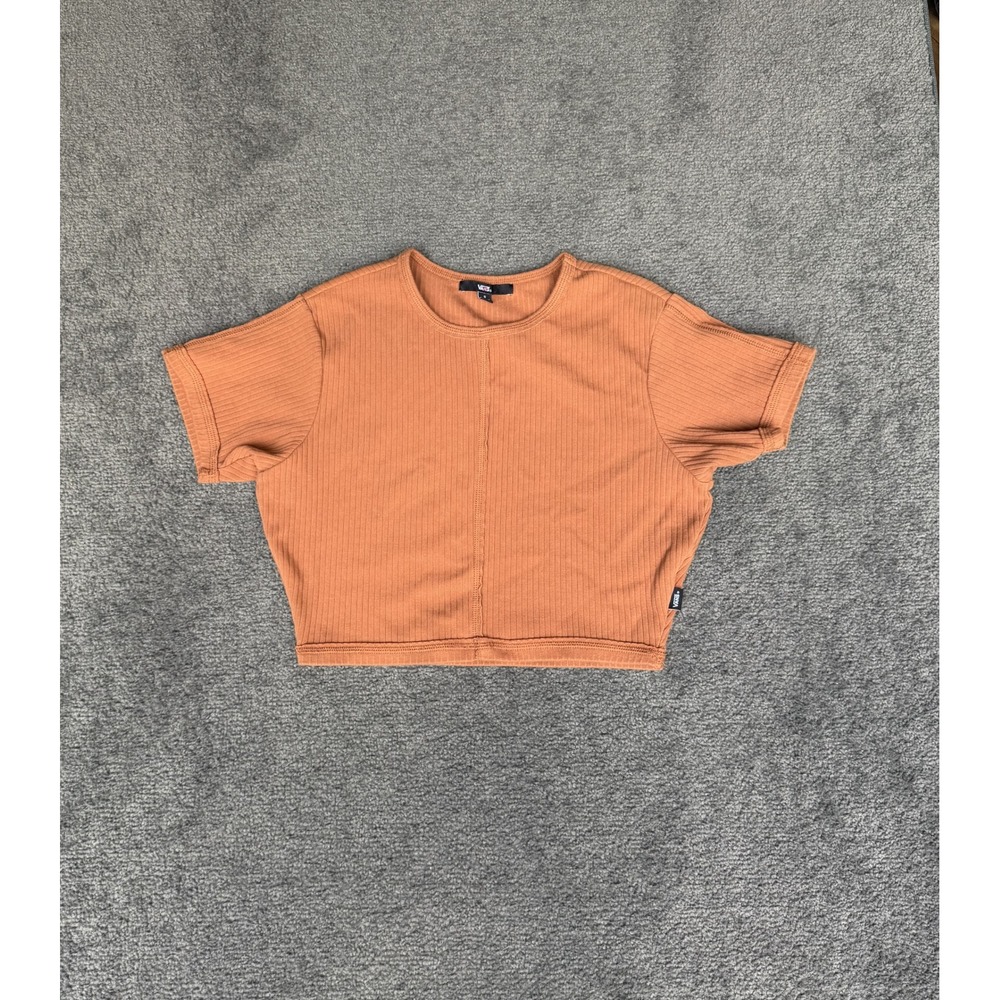 Vans Womens Small Terracotta Orange Ribbed Knit Center Seam Crop Top Skater Tee